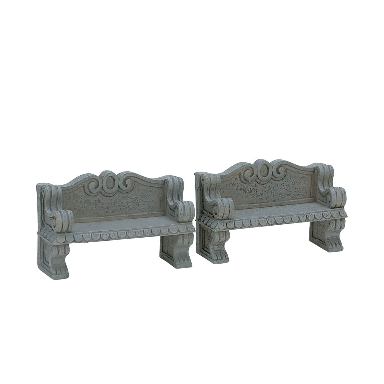 Stone Bench Lemax set di due panchine ornamentali in miniatura con finitura pietra invecchiata per Villaggio di Natale Lemax- DeMatteis.it