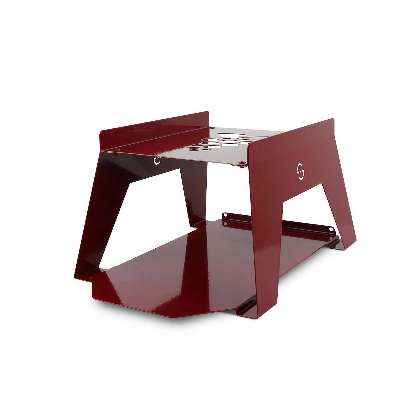 Supporto Box Vino Lisa vuoto che mostra la struttura impilabile in metallo bordeaux con vassoio superiore porta bicchieri integrato | Dematteis.it