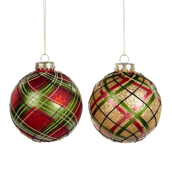 Sfera Vetro Disegno Scozzese SFERA diametro 10 cm decorazione natalizia ornamentale - DeMatteis.it