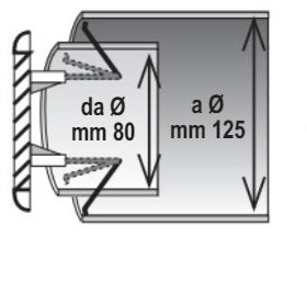 La Ventilazione, Schema tecnico griglia ventilazione con molle, diametro interno 80 mm e esterno 125 mm, sezione installazione canalizzazione aria - DeMatteis.it