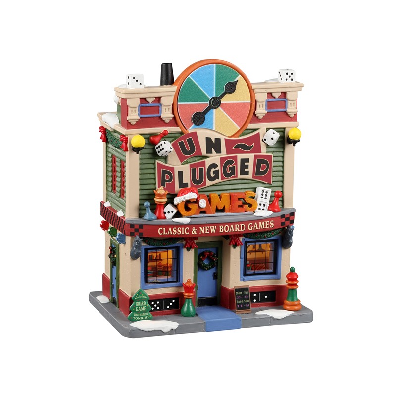 Unplugged Games Lemax edificio vittoriano due piani mattoni rossi Negozio di Giochi da Tavola Villaggio di Natale Lemax Caddington. | Dematteis.it