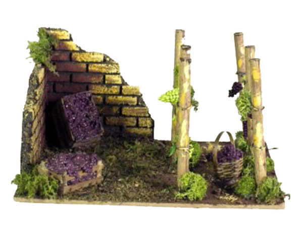 Vigna Presepe scenografia artigianale per presepe con capanna, pergolato e cesto d'uva - DeMatteis.it