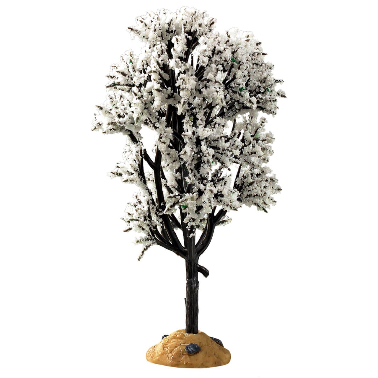 White Hawthorn Tree Lemax, albero Lemax con fiori bianchi per villaggio di Natale Lemax, biancospino in miniatura dipinto a mano con chioma fiorita e base realistica in resina color terra - DeMatteis.it