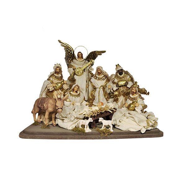 Presepe Su Base artigianale completo con figure in porcellana dipinta a mano e animali su supporto - DeMatteis.it