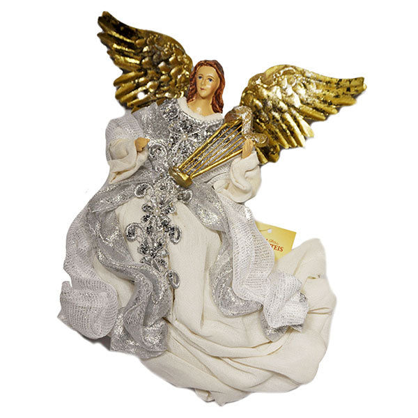 Angelo Da Appendere Silver Oro decorazione natalizia artigianale da 25 cm con dettagli in porcellana - DeMatteis.it