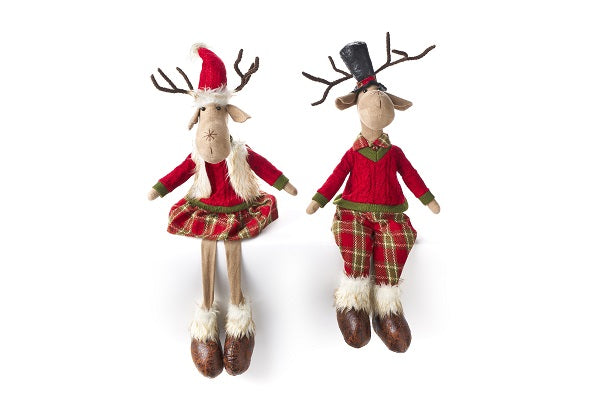Renna di stoffa seduta decorativa natalizia altezza 67 cm per addobbi natalizi - DeMatteis.it