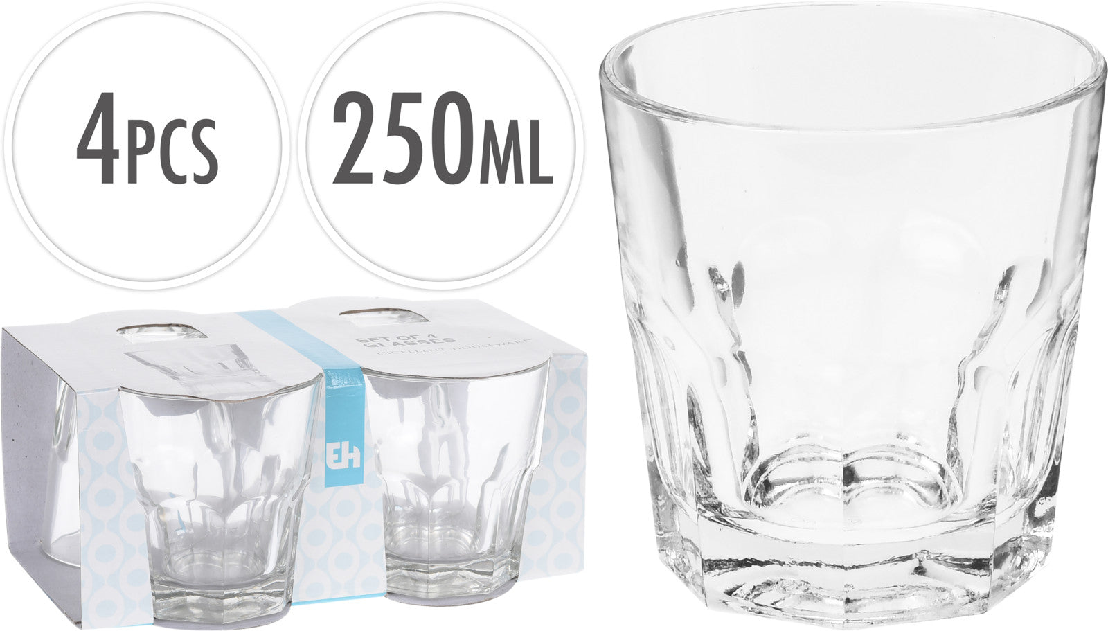 Set 4 Bicchieri Vetro 250 Ml