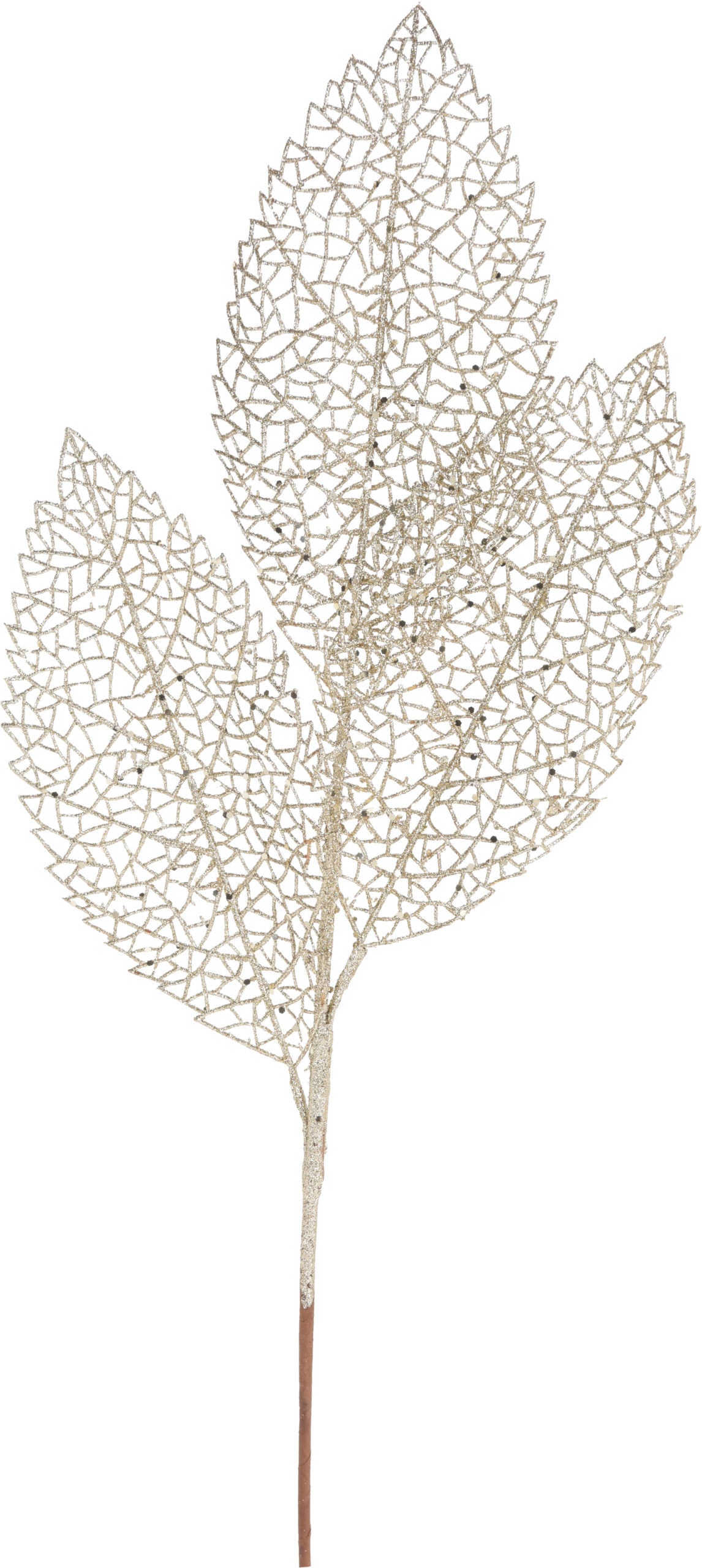 Ramo Foglie Con Glitter 79 Cm Champagne