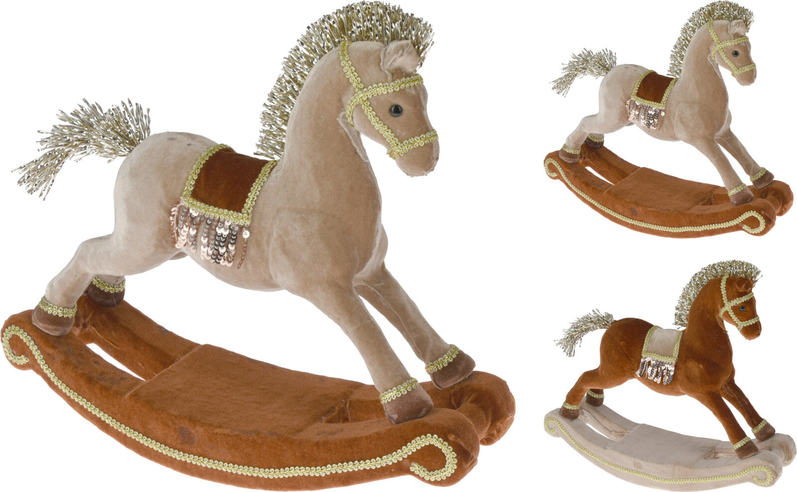 Cavallo a dondolo con paillettes 35 cm giocattolo per bambini con decorazioni dorate - DeMatteis.it