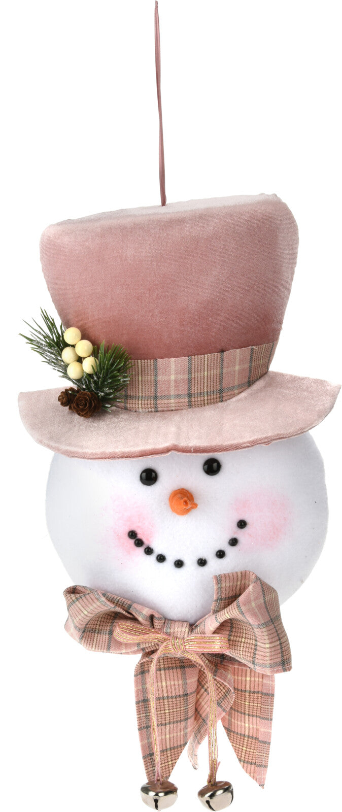 Ornamento di Natale pupazzo di neve da appendere 33 cm con cappello rosa e decorazioni natalizie - DeMatteis.it
