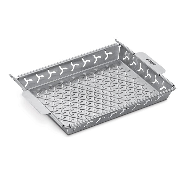 Cestino Weber cottura multilivello in acciaio inox compatibile con sistema Elevations, ideale per arrostire verdure e piccoli tagli di carne mentre si cucinano altri piatti sulla griglia principale. | Dematteis.it