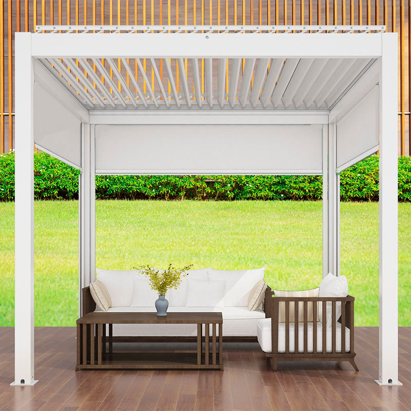 Chiusura pergola bioclimatica 3 metri con telo oscurante bianco su struttura in alluminio bianco, per modelli GR-920033 e GR-920034. | Dematteis.it