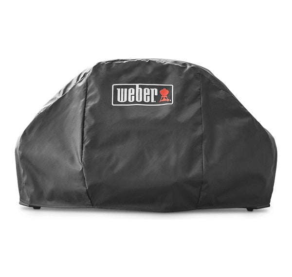 Custodia barbecue Weber Premium Pulse 2000 in poliestere resistente con trattamento UV anti-sbiadimento, idrorepellente e traspirante, dotata di cinghie di fissaggio per proteggere il barbecue in ogni stagione. | Dematteis.it