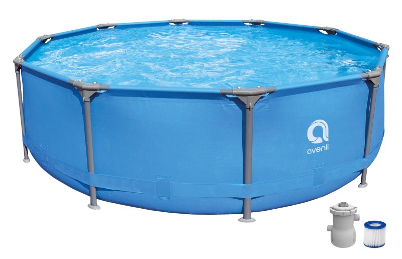 Piscina fuori terra 305x76 cm Avenli SteelSuper Max Round con struttura in acciaio anticorrosione e pareti in Lamtech blu, completa di pompa filtrante per un'installazione rapida in giardino. | Dematteis.it