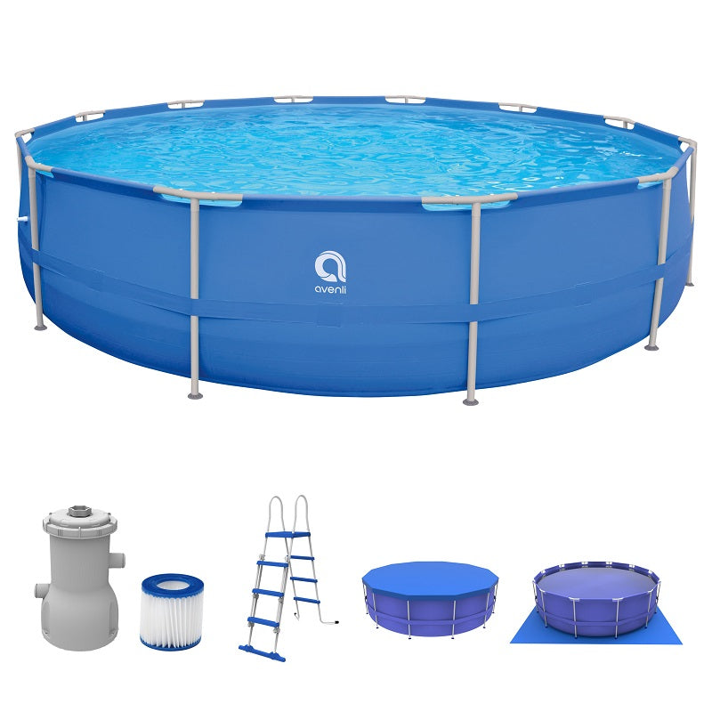 Piscina fuori terra 450x122 cm Avenli SteelSuper Max Round con struttura in acciaio Tech-anticorrosione e pareti in materiale Lamtech, ideale per il giardino con la sua forma rotonda e colorazione blu vivace. | Dematteis.it