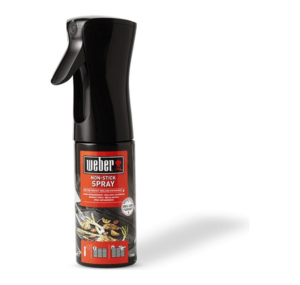 Spray antiaderente Weber da 200ml con sistema di nebulizzazione fine per griglie perfette, evita che il cibo si attacchi alla griglia del barbecue e garantisce cotture impeccabili. | Dematteis.it