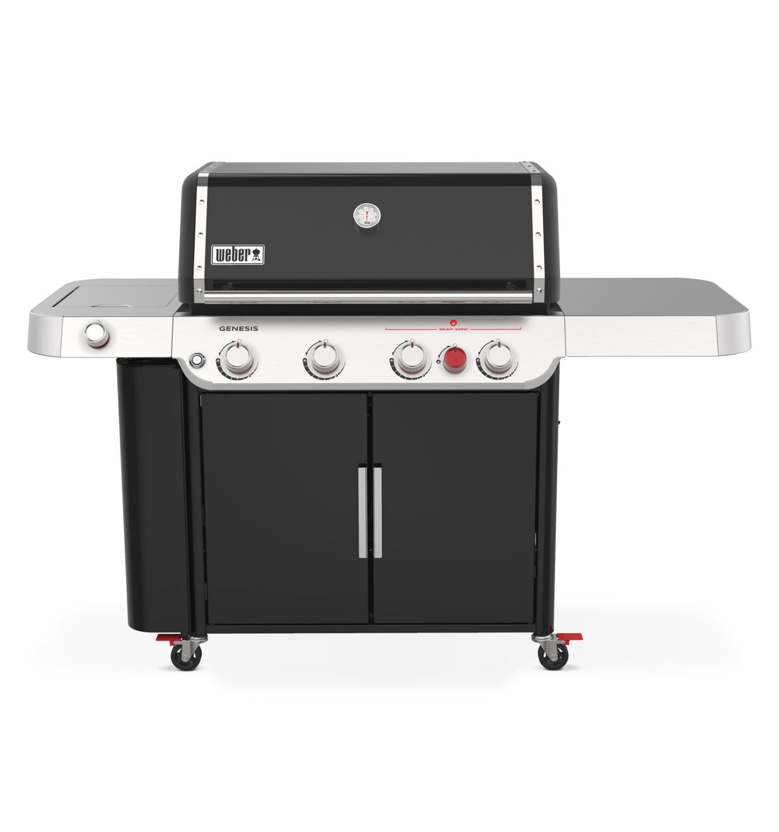 Weber barbecue a gas Genesis E-435 con quattro bruciatori in acciaio inox, SearZone extra large e supporto WEBER CRAFTED per accessori personalizzati, perfetto per trasformare il giardino in una cucina all'aperto completa. | Dematteis.it