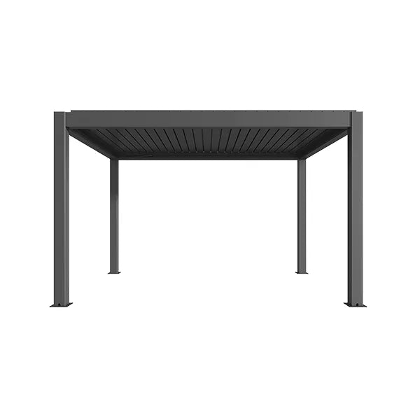 Pergola Bioclimatica autoportante in alluminio con lamelle orientabili e illuminazione LED integrata, disponibile in bianco o antracite. | Dematteis.it