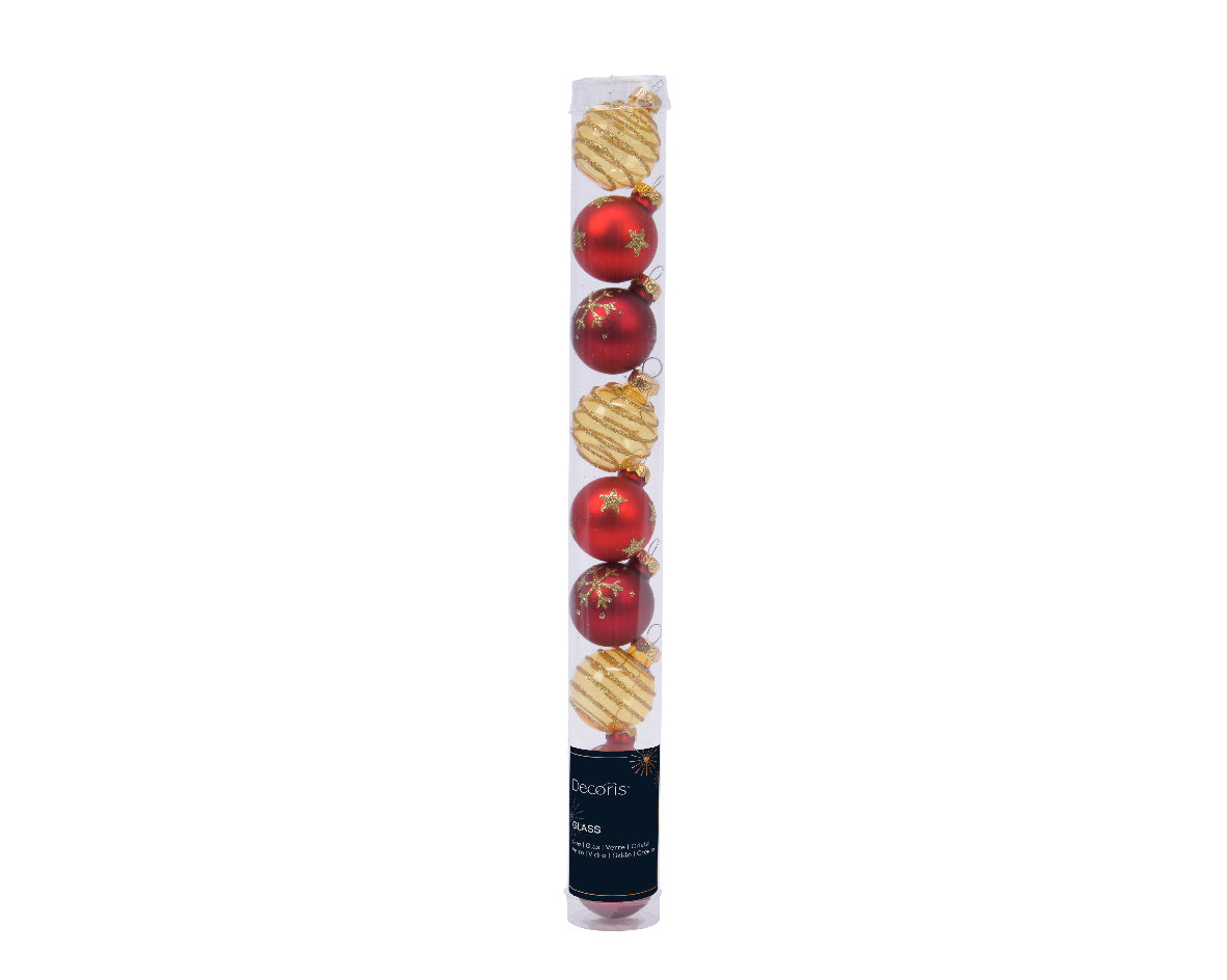 Box 9 Palline Natale Vetro D 3 Cm Assortite Rosso Oro