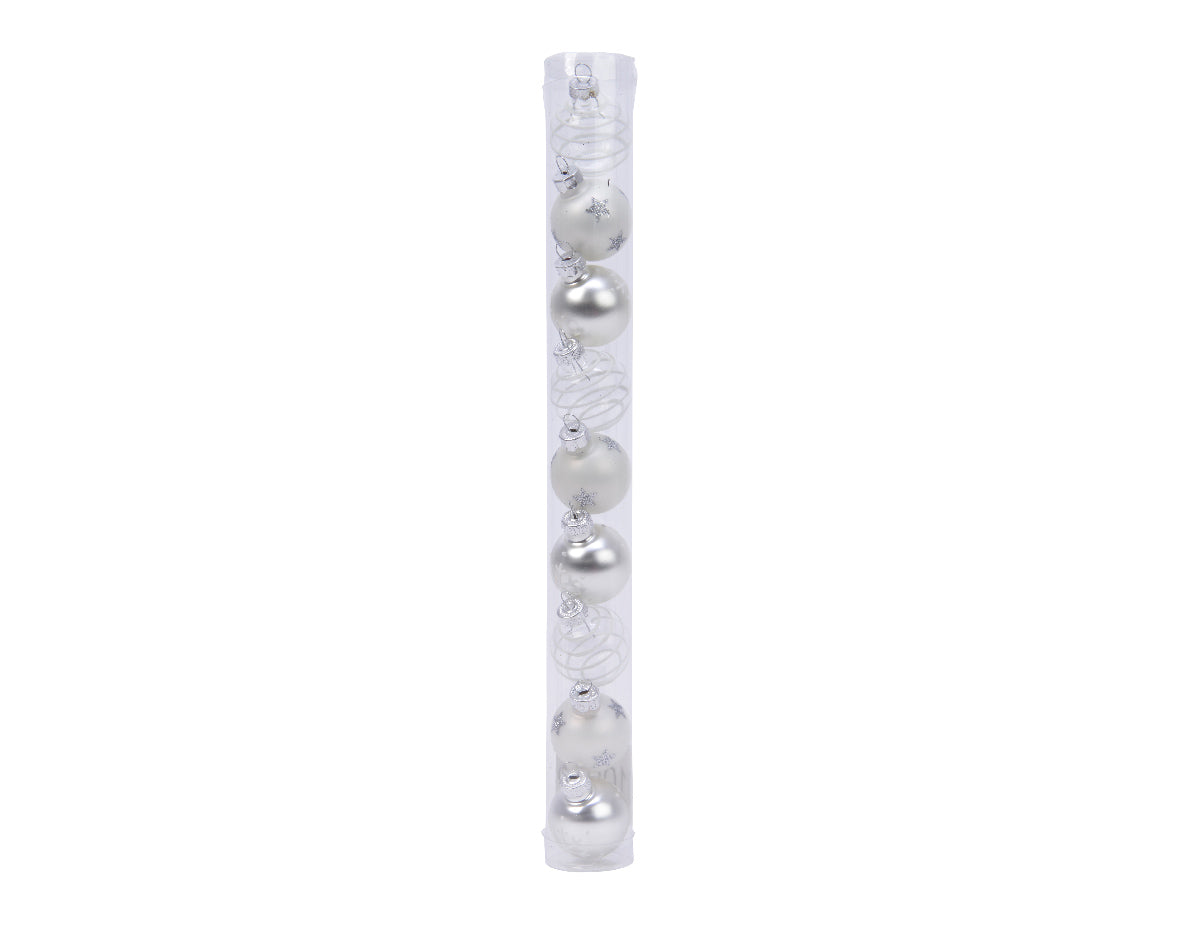 Box 9 Palline Natale Vetro D 3 Cm Bianco Argento