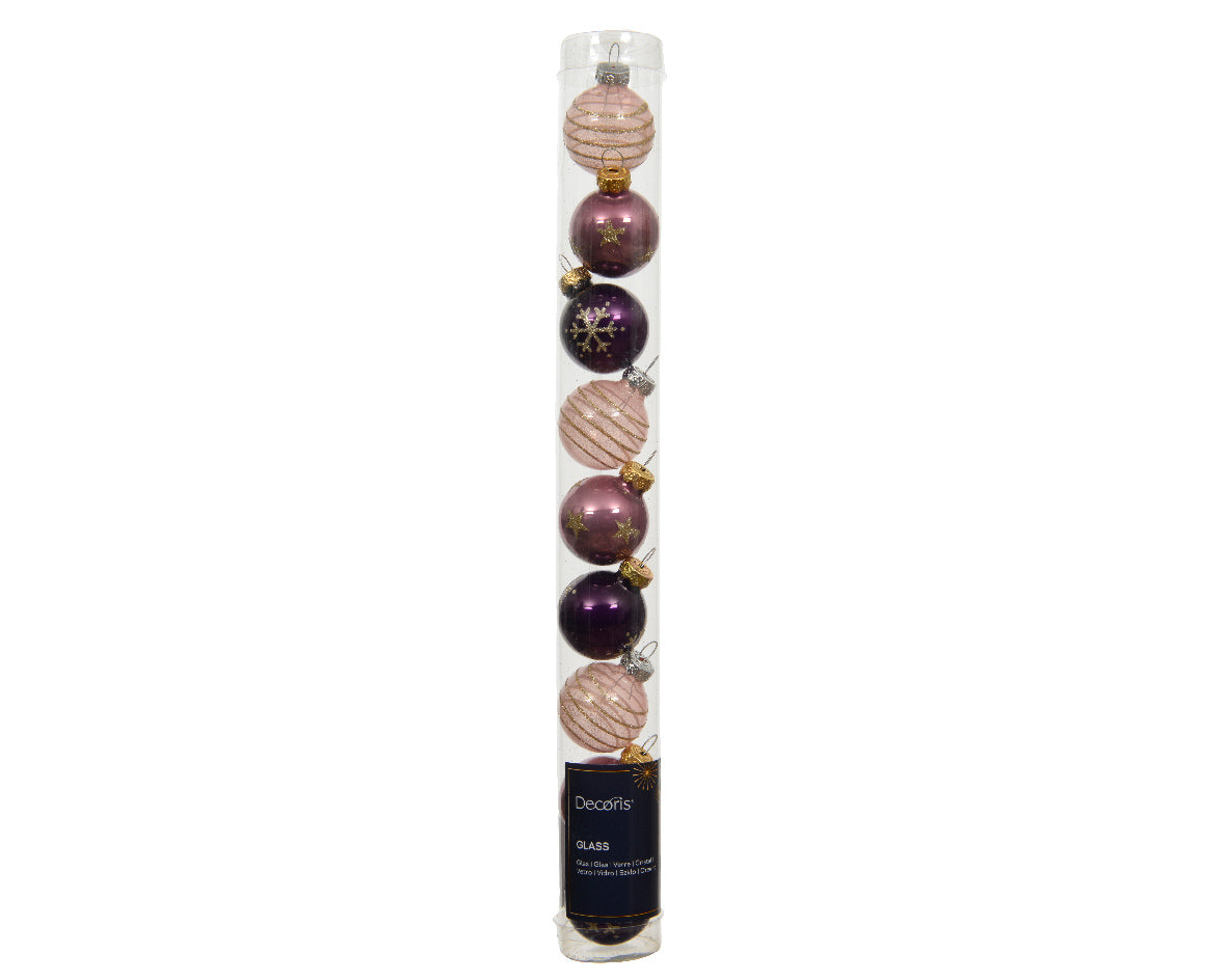 Box 9 Palline Natale Vetro D 3 Cm Rosa Assortite