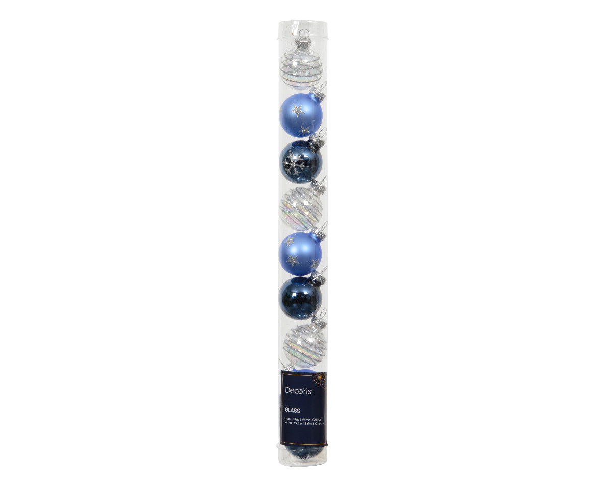 Box 9 Palline Natale Vetro D 3 Cm Blu Assortite