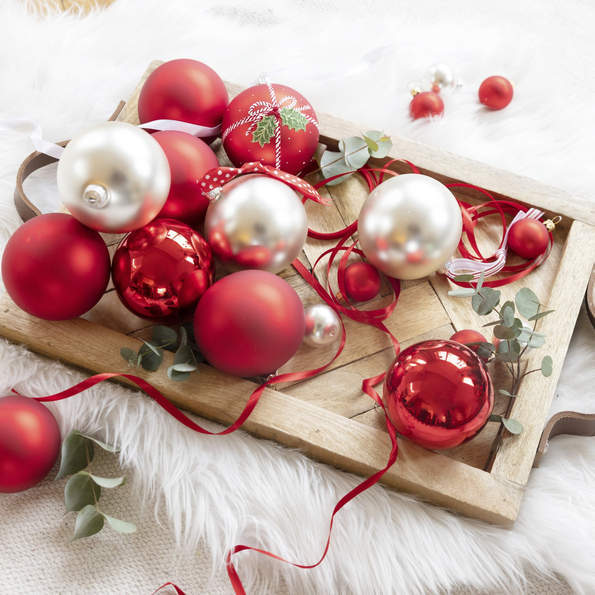 Box 24 Palline Vetro Christmas Red 25 Mm