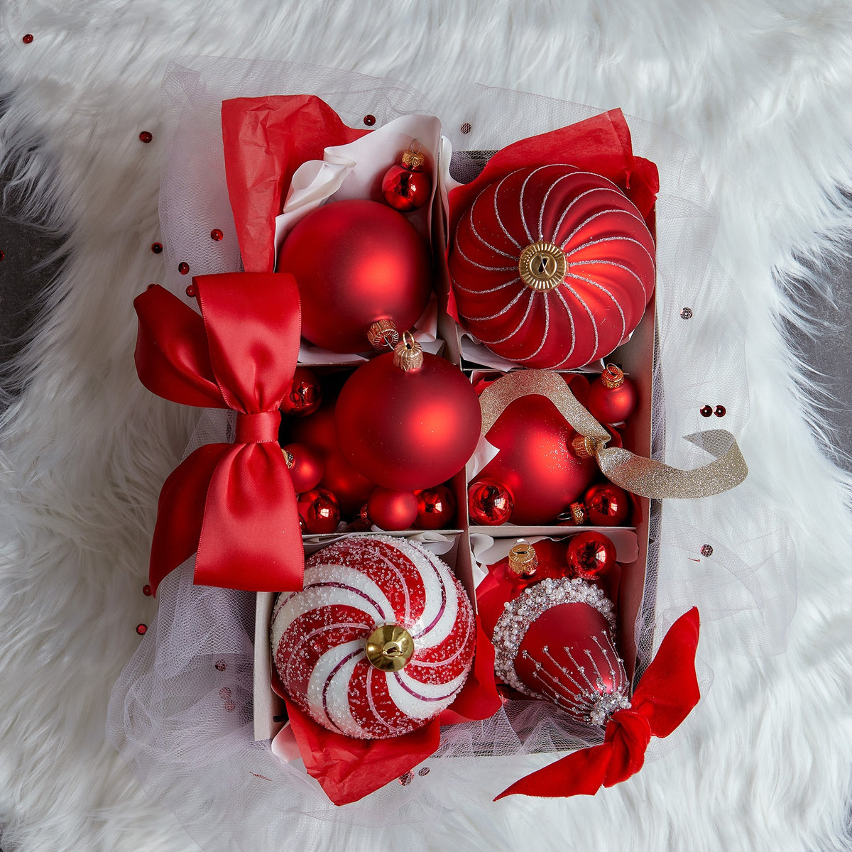 Box 24 Palline Vetro Christmas Red 25 Mm