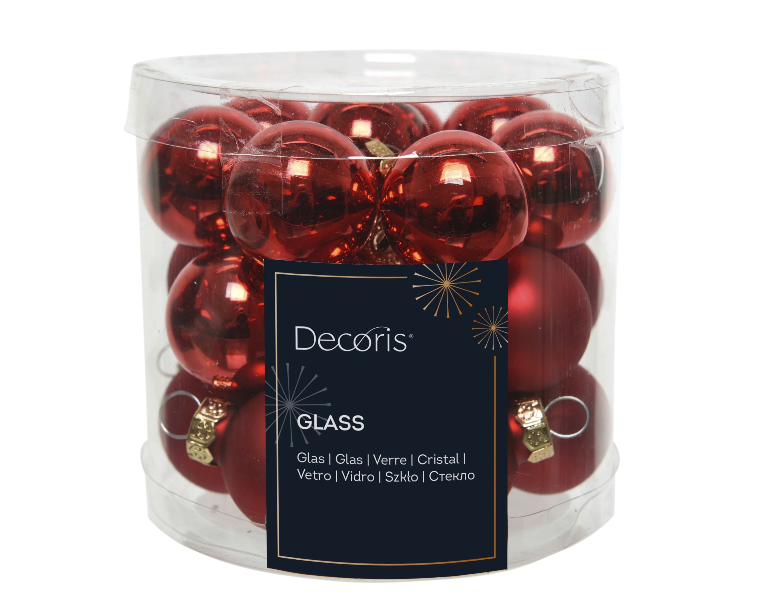 Box 24 Palline Vetro Christmas Red 25 Mm