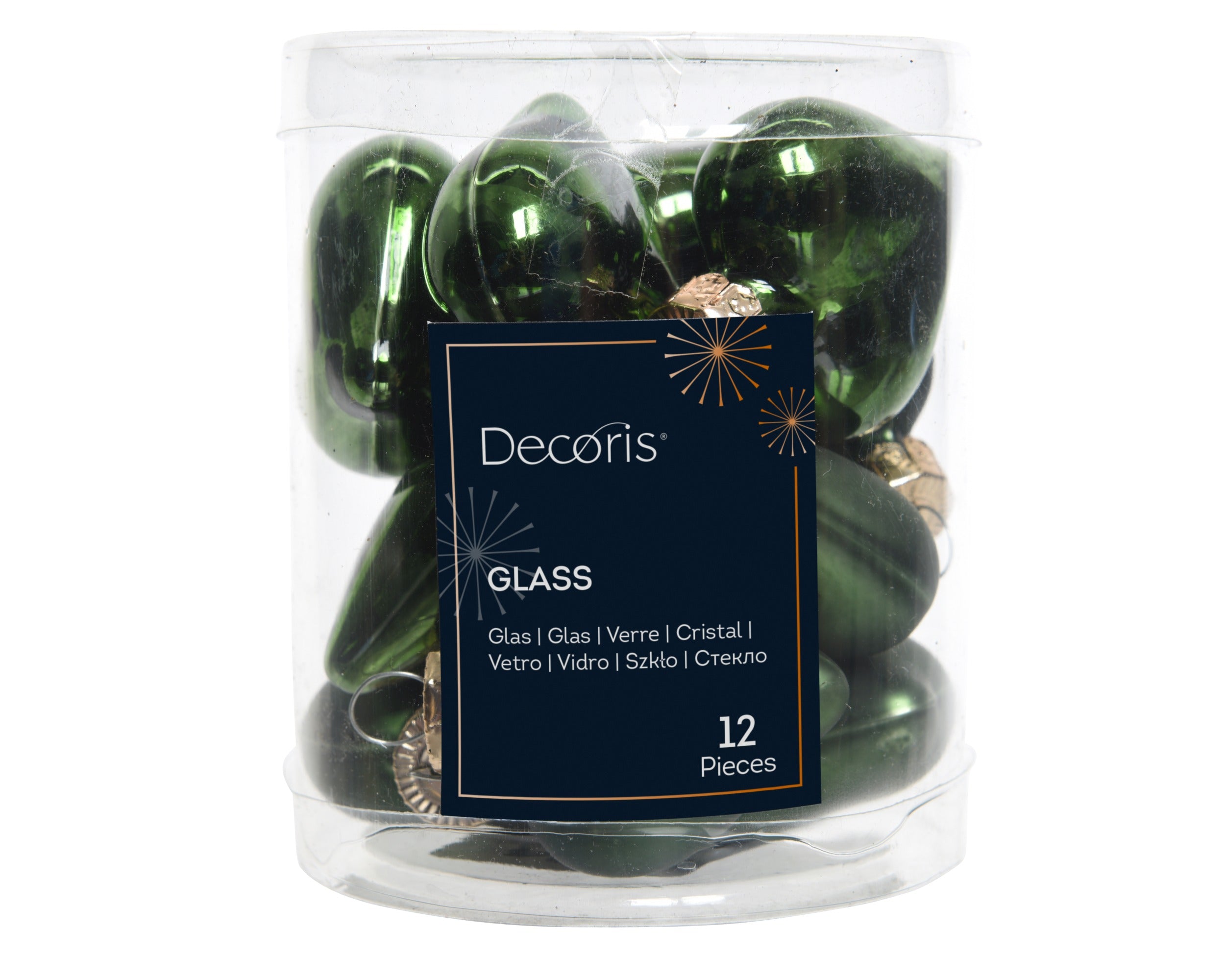 Box 12 Cuori Vetro 40 Mm Pine Green