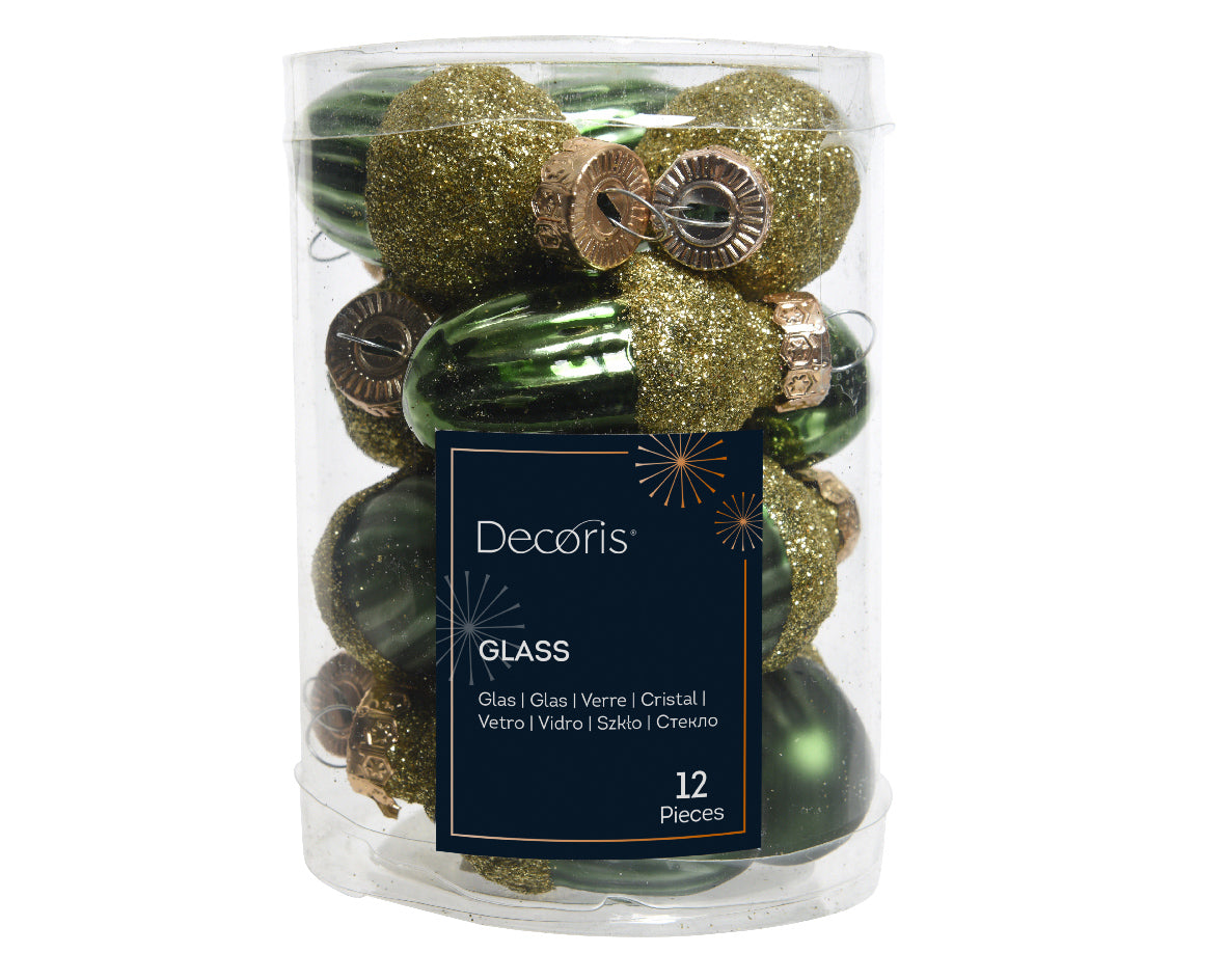 Box 12 Ghiande Vetro Pine Green 3 Cm