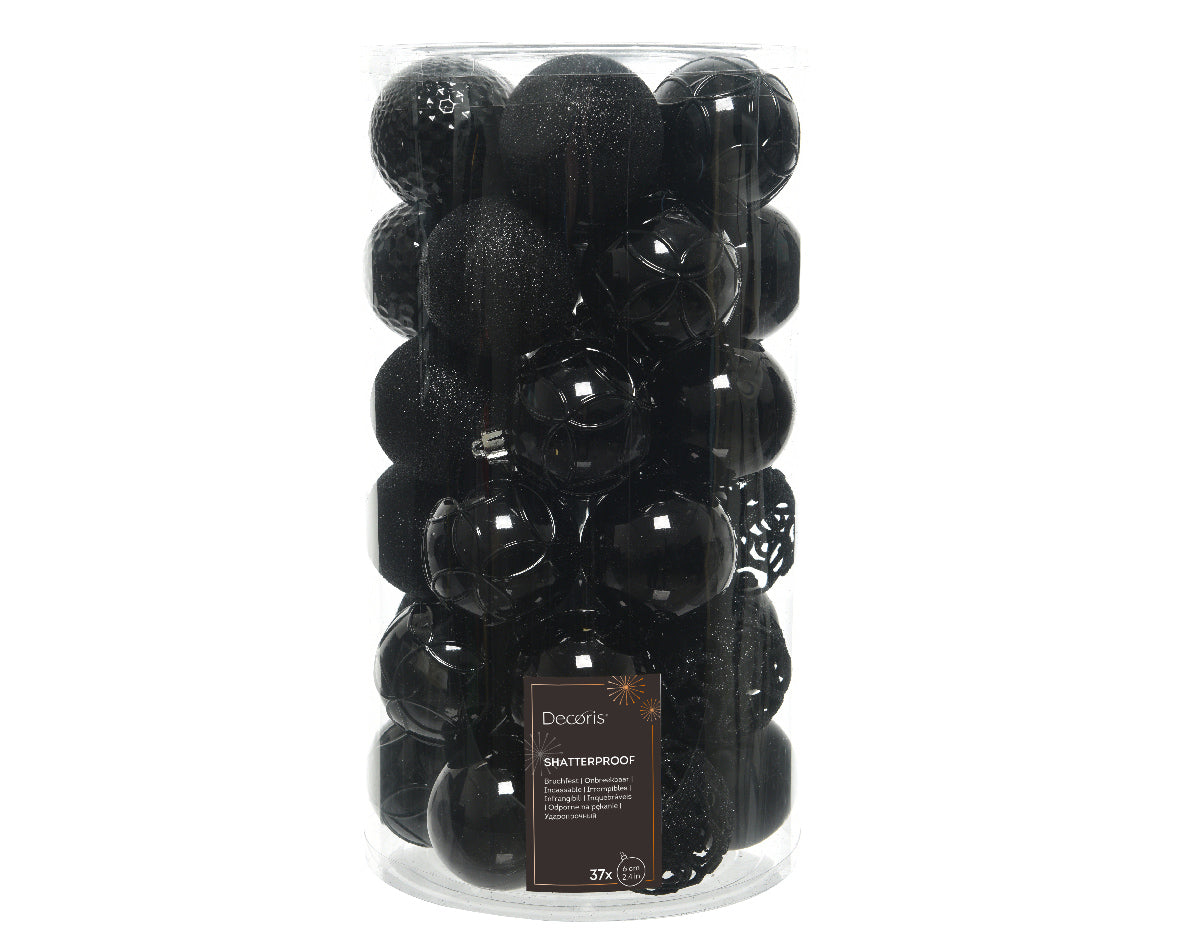 Box 37 Palline Di Natale Miste Black 6 Cm