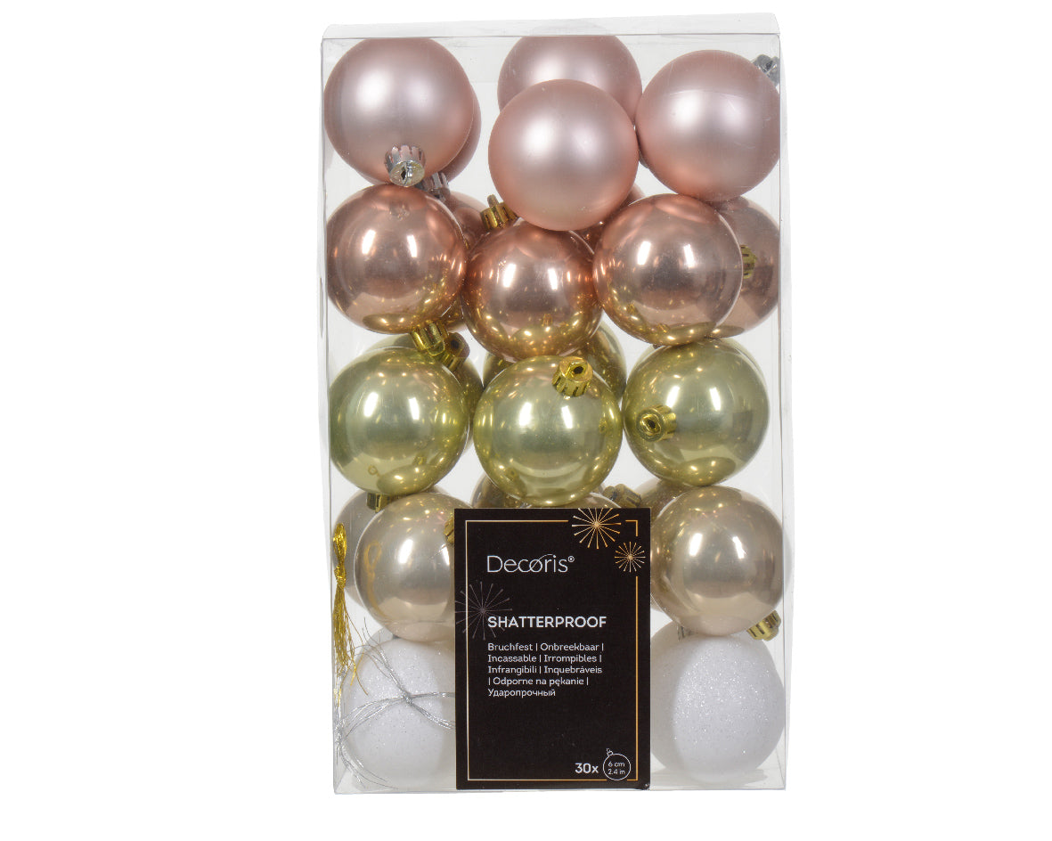 Box 16 Palline Gold Rose White 6 Cm