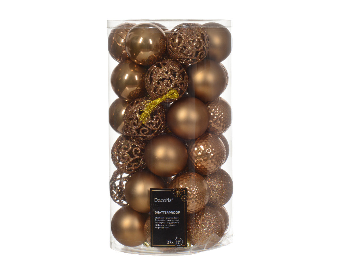 Box 12 Palline Di Natale Miste Ginger Brown 6 Cm