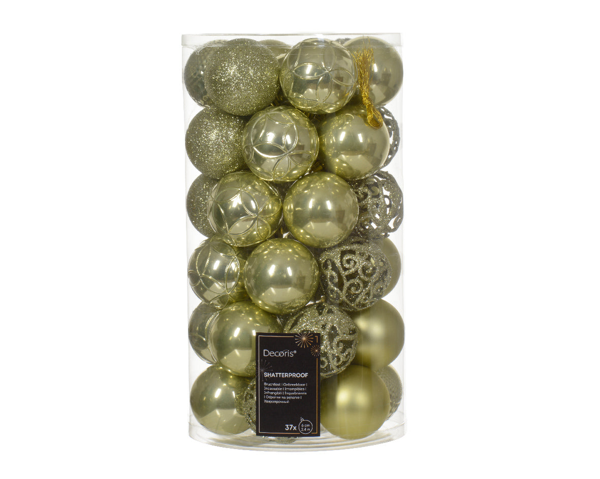 Box 12 Palline Di Natale Miste Pistacchio 6 Cm