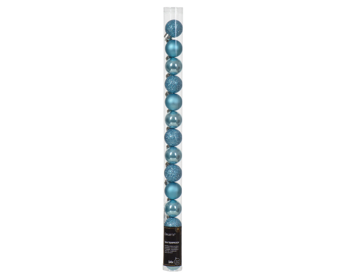 Box 14 Palline Di Natale Vetro Sugar Blue 3 Cm