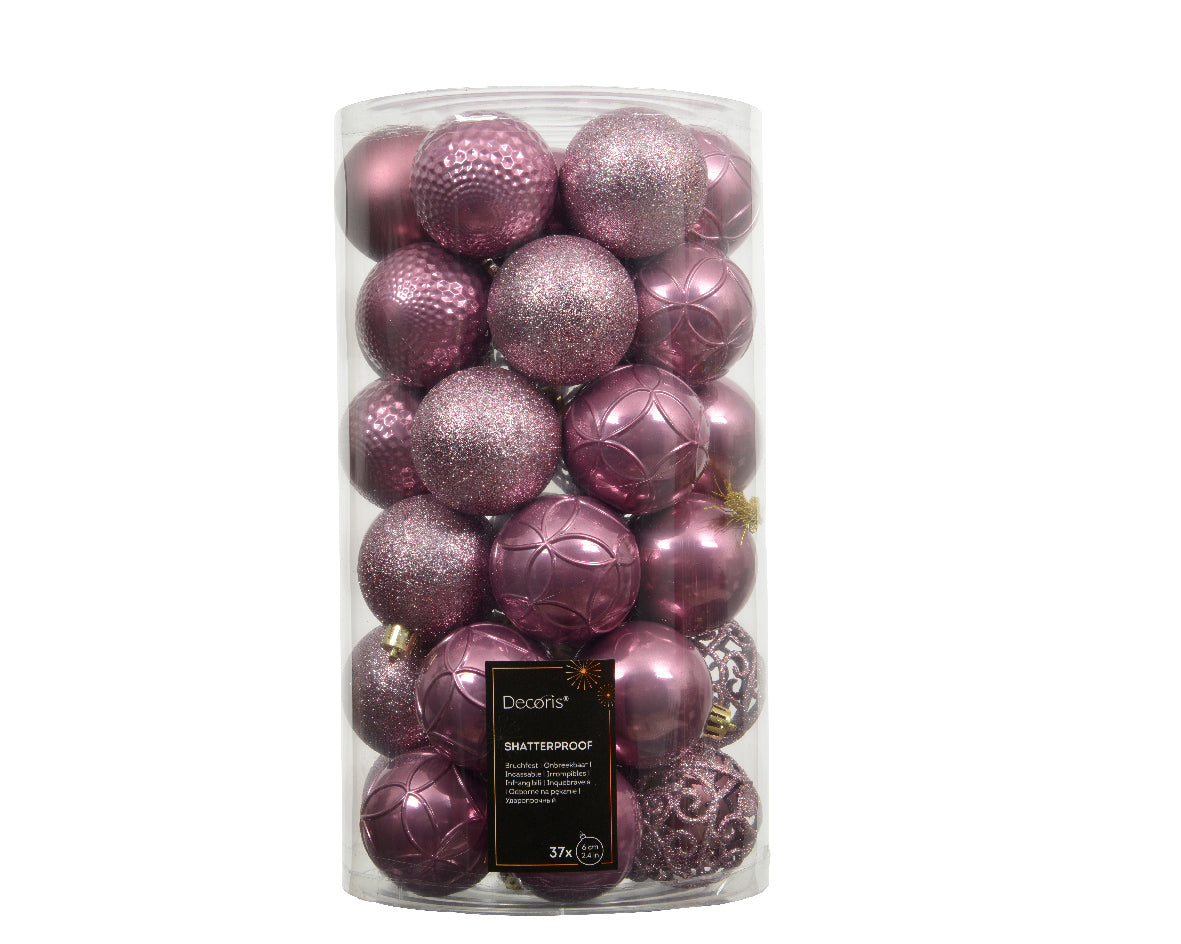 Box 37 Palline Di Natale Vintage Pink D 6 Cm