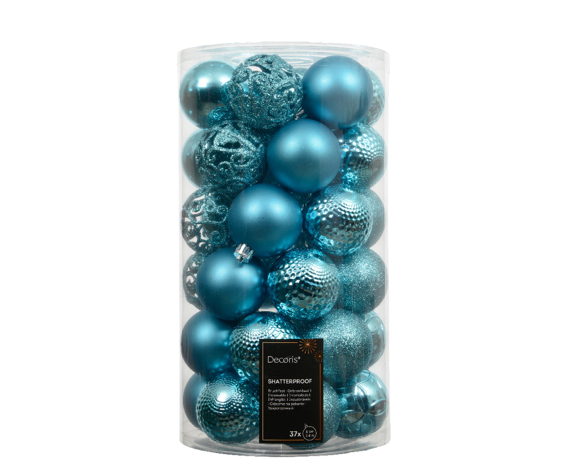Box 37 Palline Di Natale D 6 Cm Folk Blue