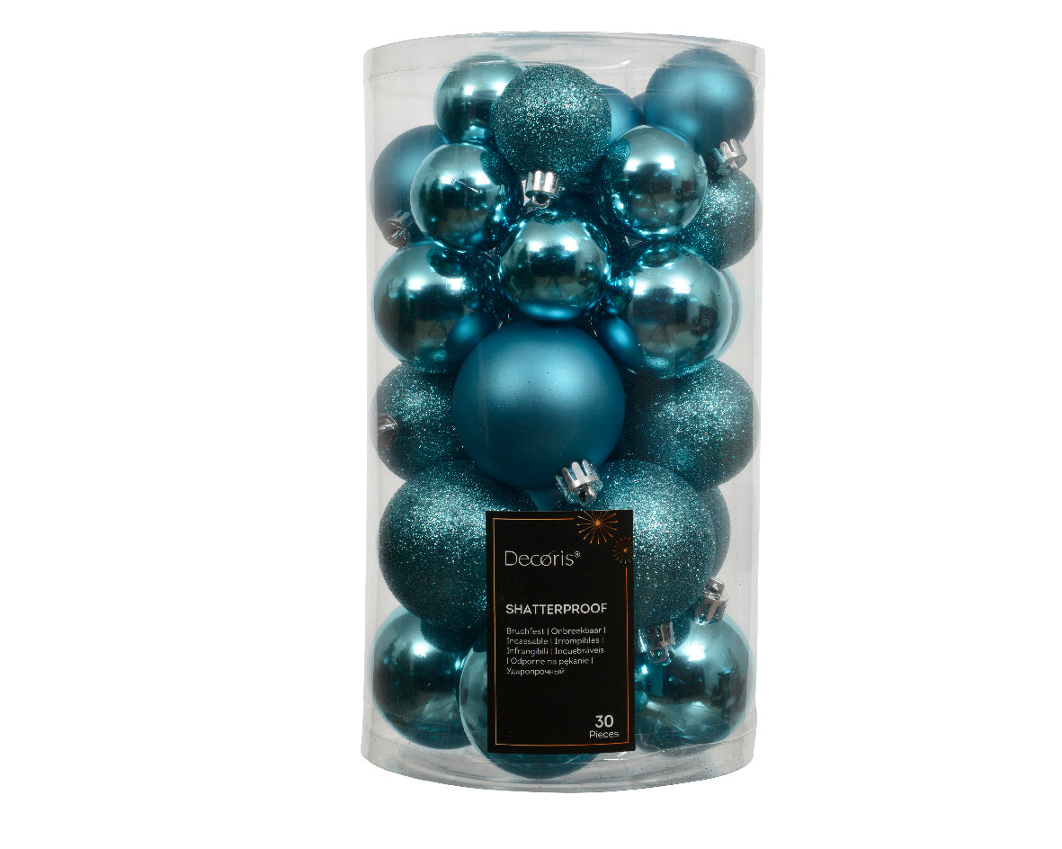 Box 30 Palline Di Natale D 6 Cm Folk Blue