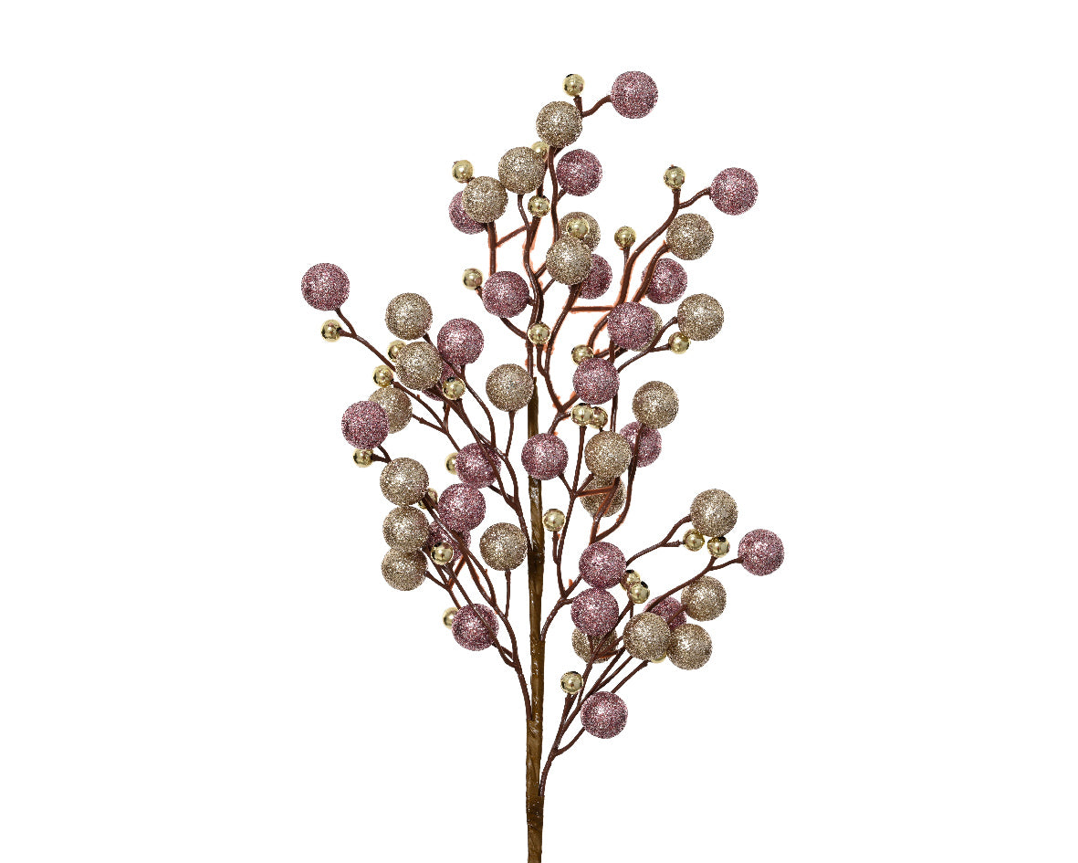 Ramo Palline Schiuma Rosa Oro D 20x60 Cm