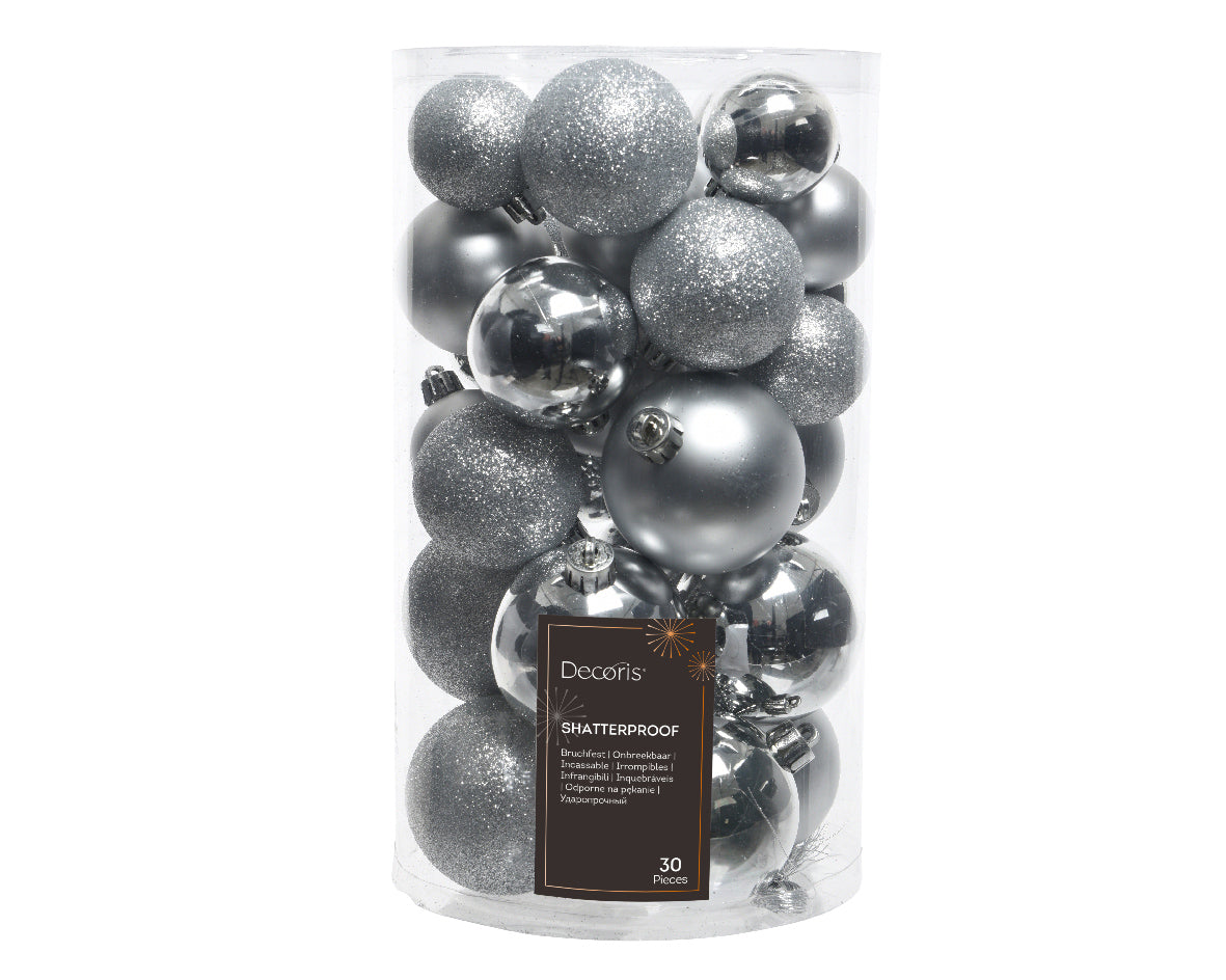 Box 30 Palline Di Natale Miste Silver 6 Cm