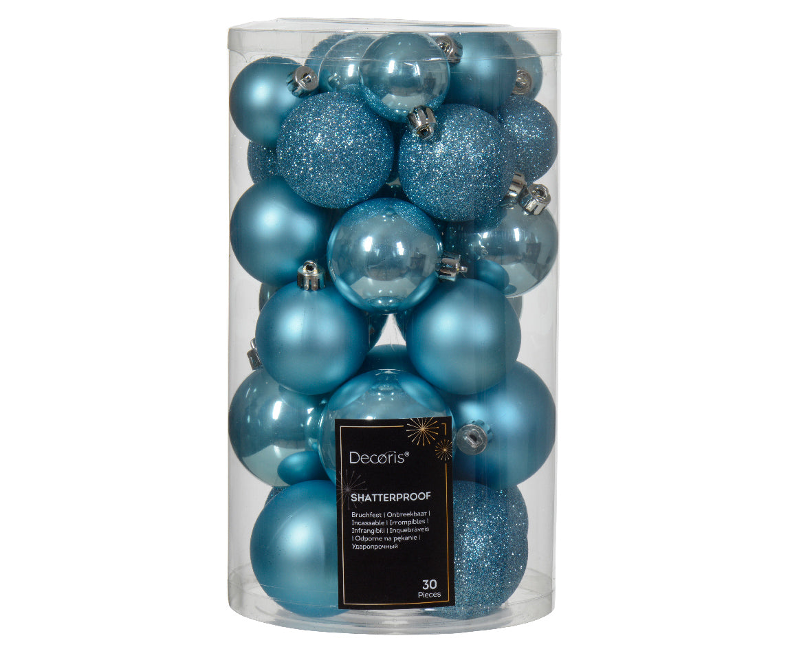 Box 30 Palline Di Natale Miste Sugar Blue 6 Cm
