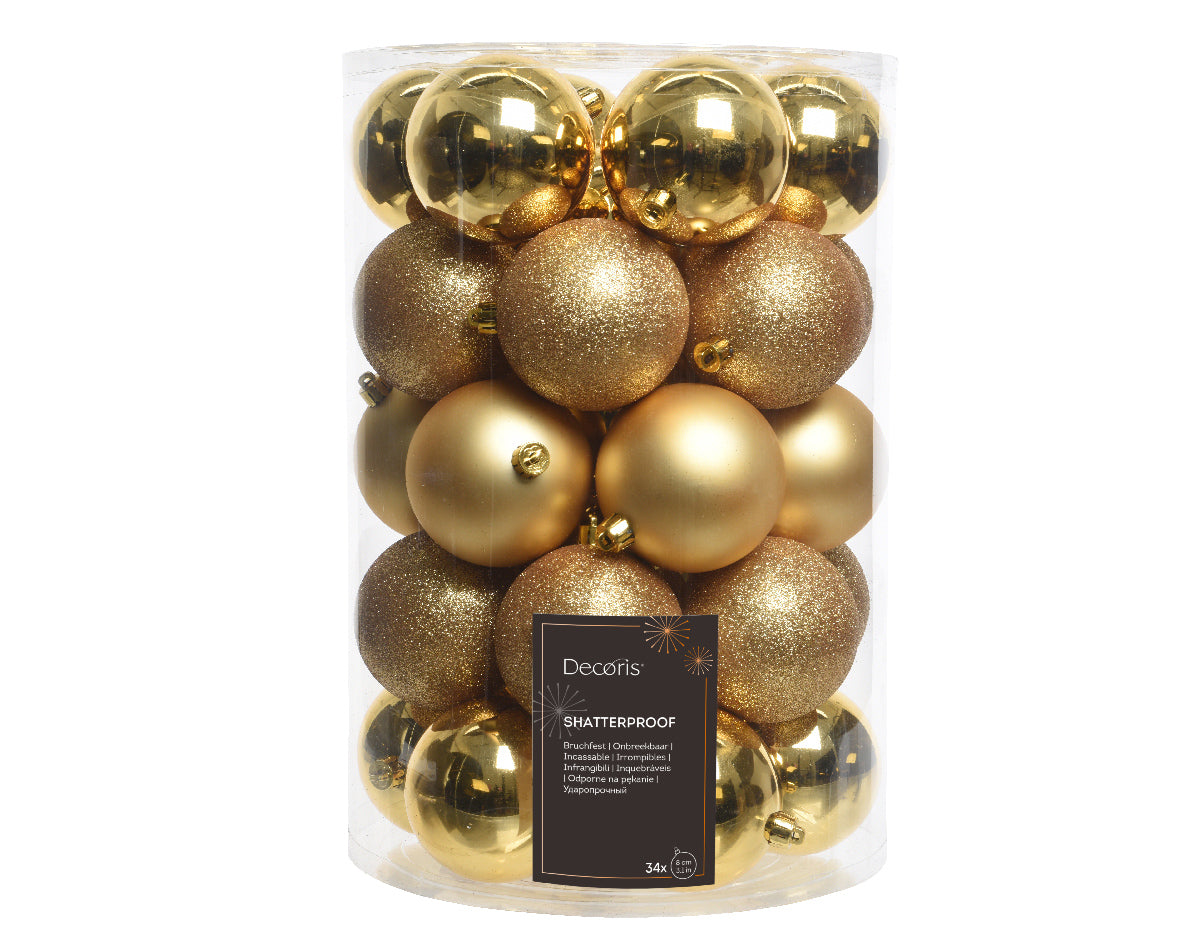 Box 30 Palline Di Natale Miste Light Gold 6 Cm