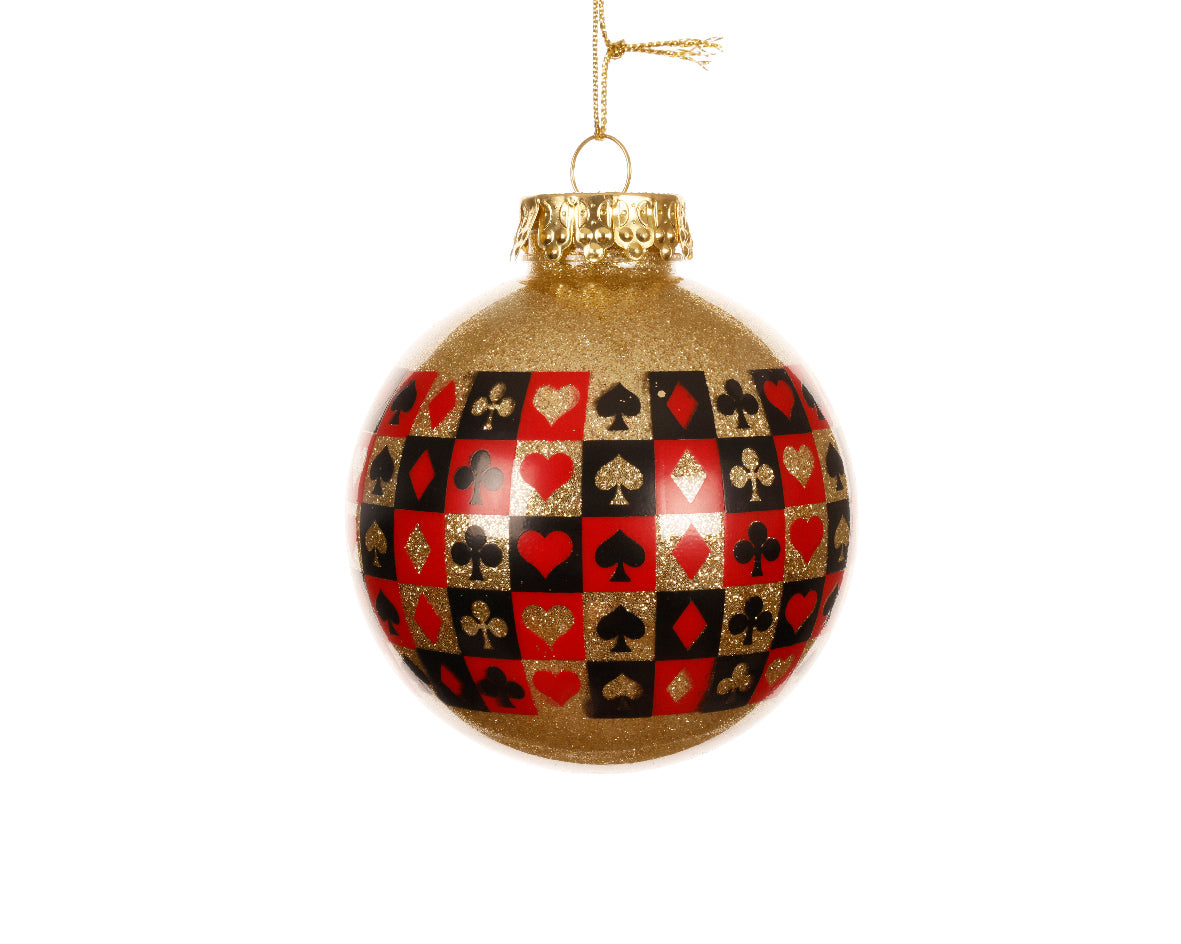 Palla Di Natale Vetro Oro D 8 Cm Decoro Carte