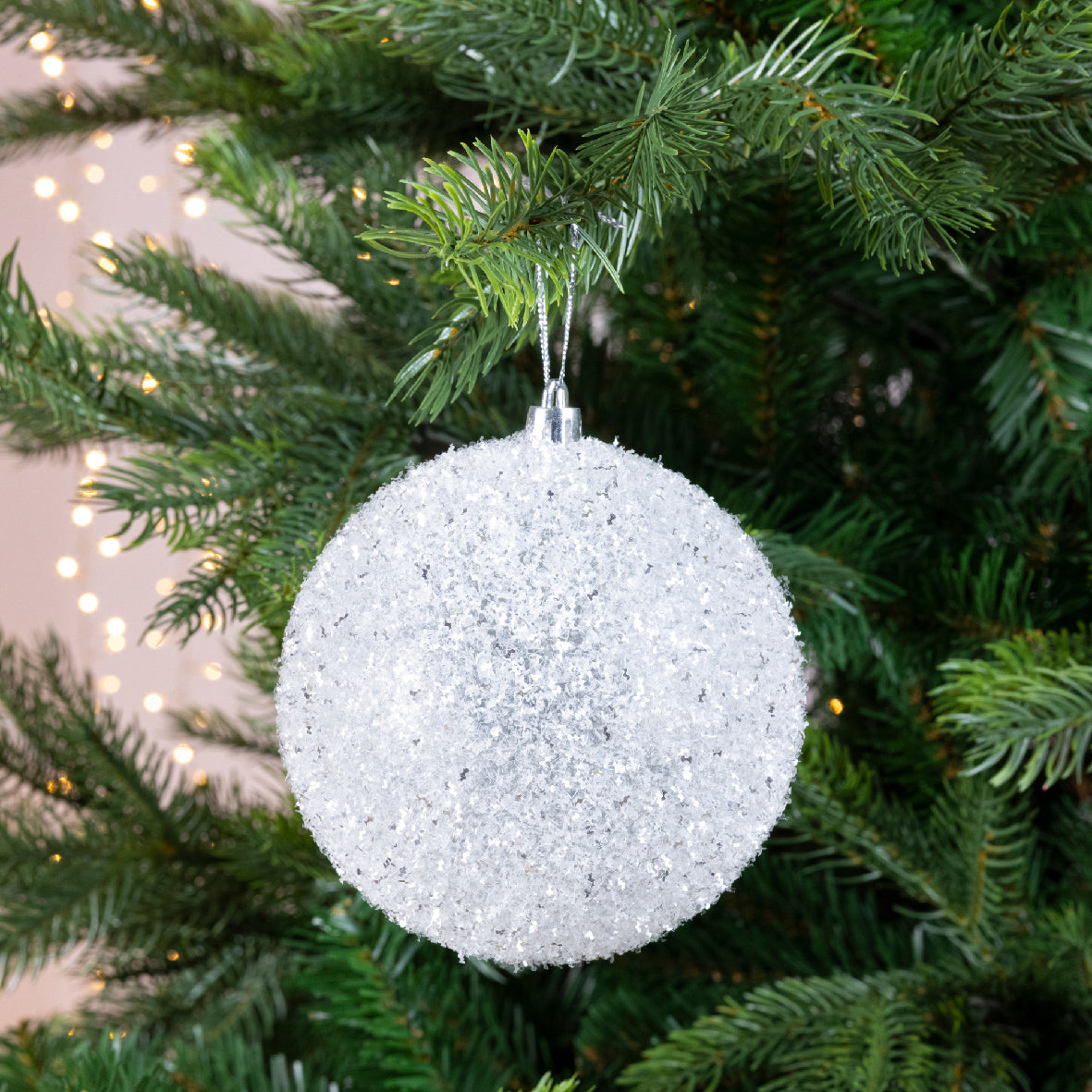 Sfera D 10 Cm Bianca Con Glitter