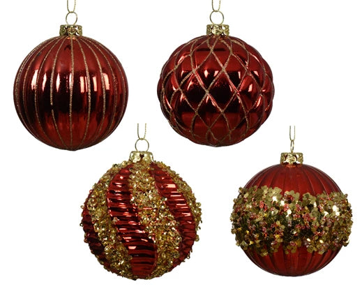 Palla Di Natale Christmas Red Con Decoro Oro 8 Cm 1 Pz