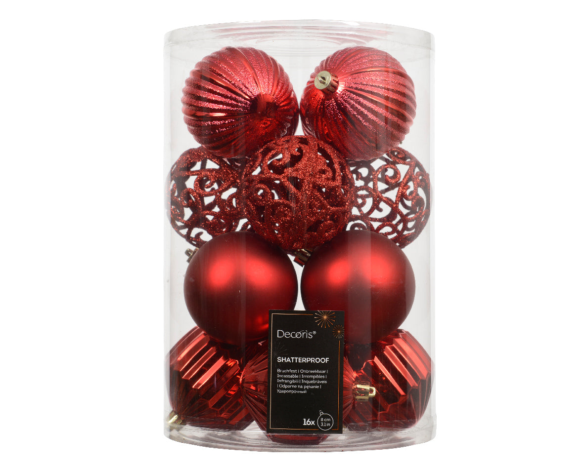 Box 16 Palle Di Natale D 8 Cm Christmas Red