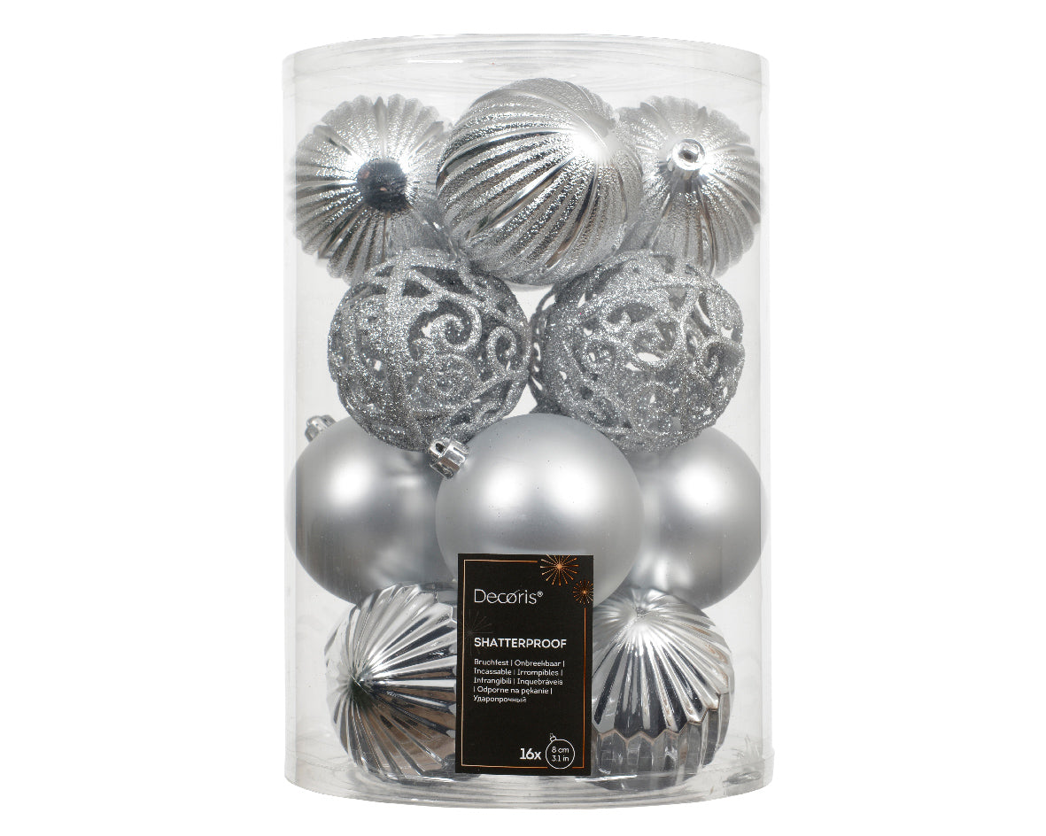 Box 16 Palle Di Natale D 8 Cm Silver