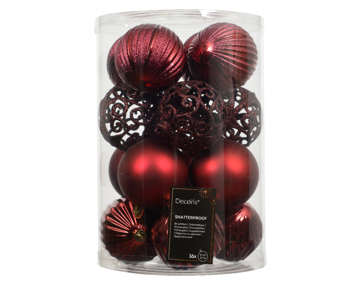 Box 16 Palle Di Natale D 8 Cm Oxblood