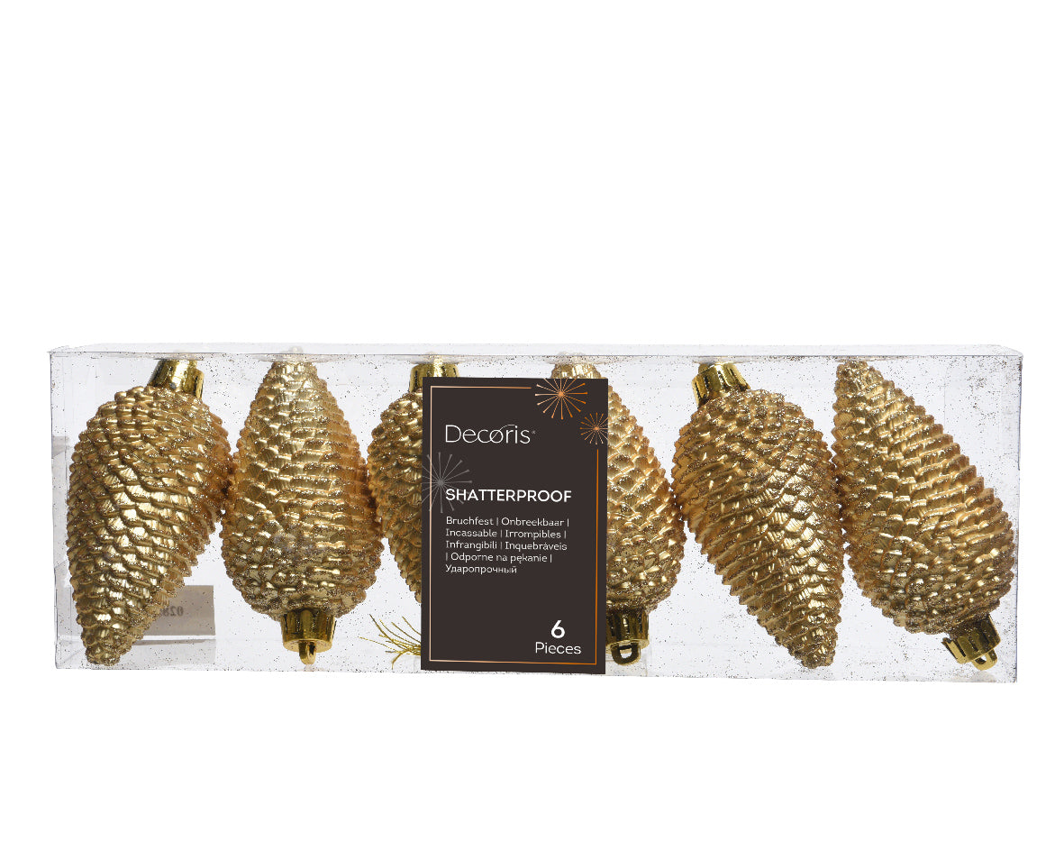 Box 6 Pigne Light Gold 4,5 cm Decoris decorazioni natalizie shatterproof infrangibili per albero di Natale - DeMatteis.it